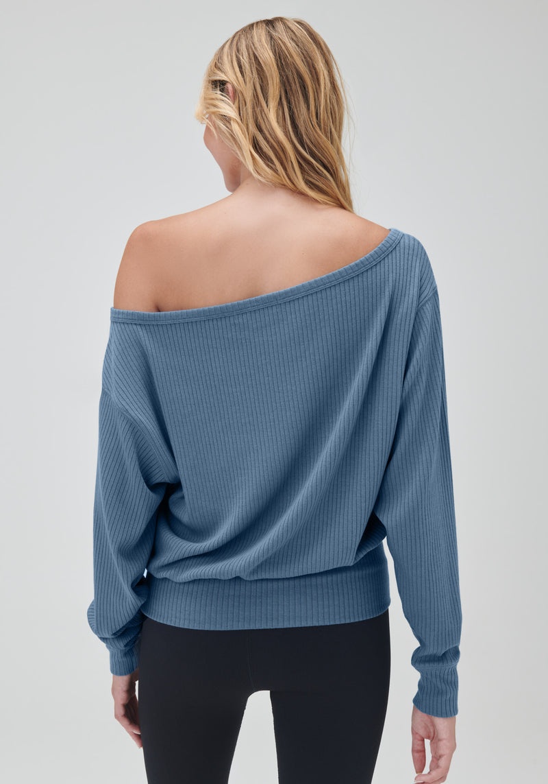 Women's Spiritual Gangster Ballet Rib Banded Hem Vida Sweater Long Sleeve Tops Coastal Blue | HL8294107