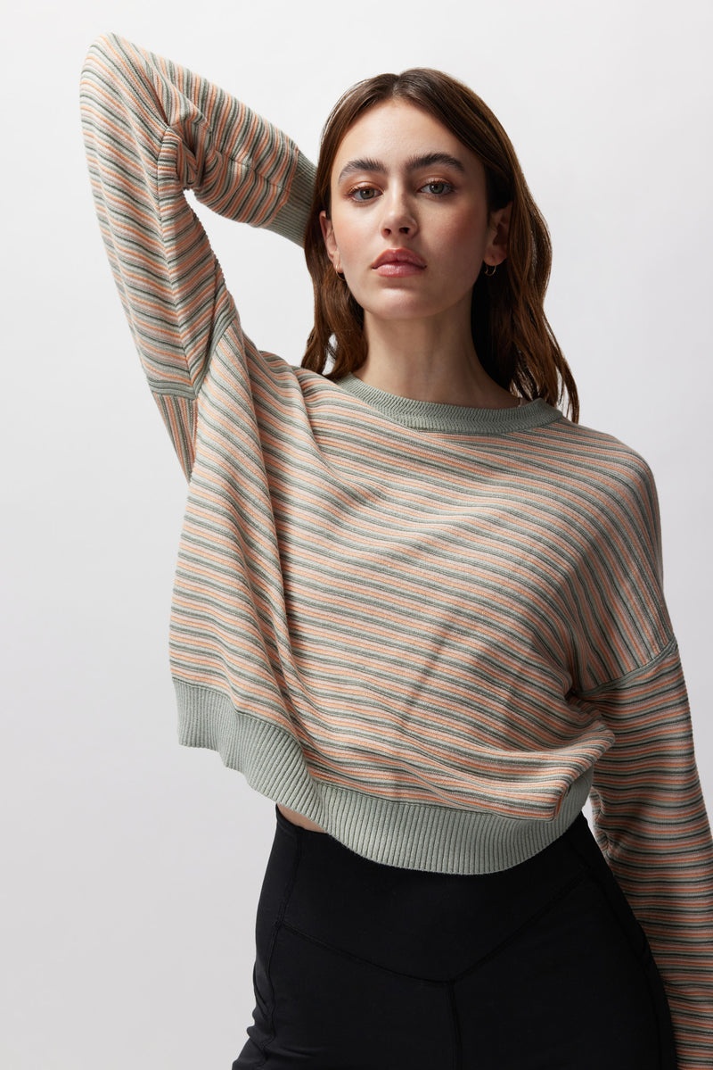 Women's Spiritual Gangster Cotton Gemma Easy Crew Sweater Sweaters Yucatan Stripe | LA1723584