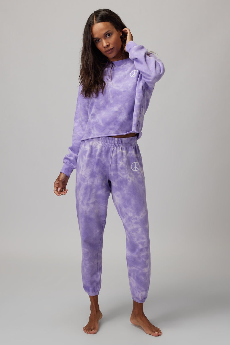 Women's Spiritual Gangster Crystal Dye Terry Boyfriend Sweatpant Sweatpants & Joggers Amethyst Crystal Wash | SN6190857