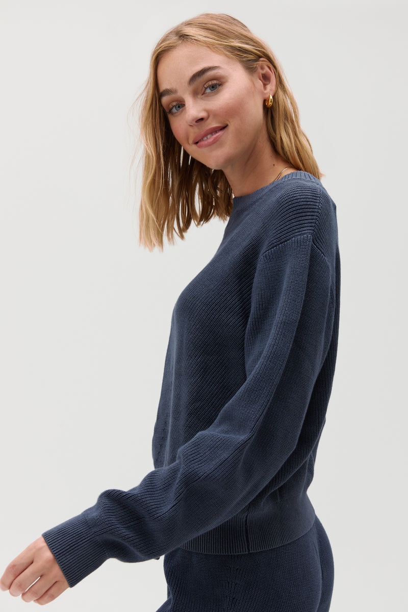 Women's Spiritual Gangster Directional Rib Classic Sweater Long Sleeve Tops Deep Sea Blue | XU7064391