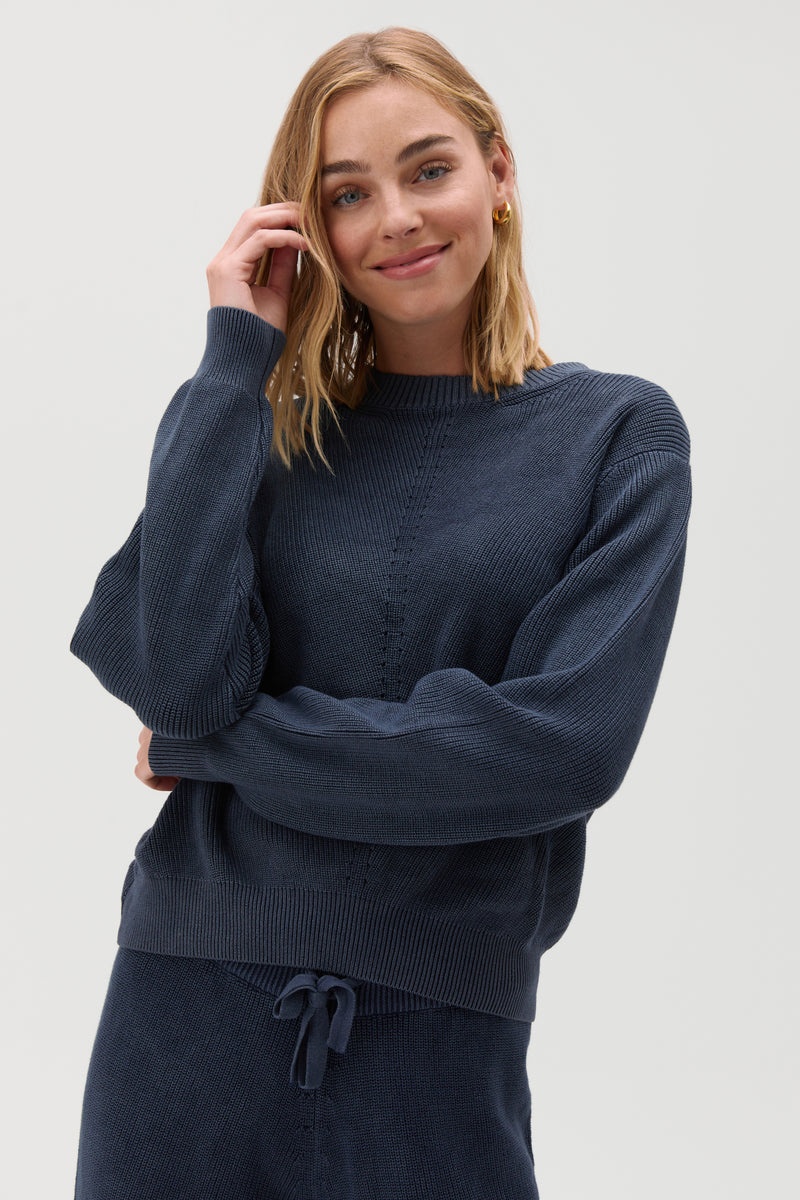 Women's Spiritual Gangster Directional Rib Classic Sweater Sweaters Deep Sea Blue | MW7219086