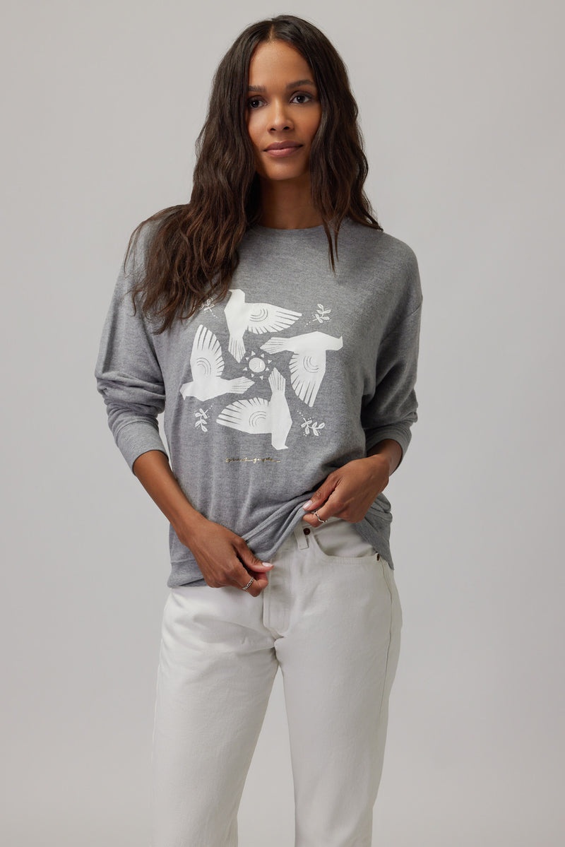 Women's Spiritual Gangster Dove Relaxed Savasana Sweater Sweatshirts Heather Grey | TY8743160