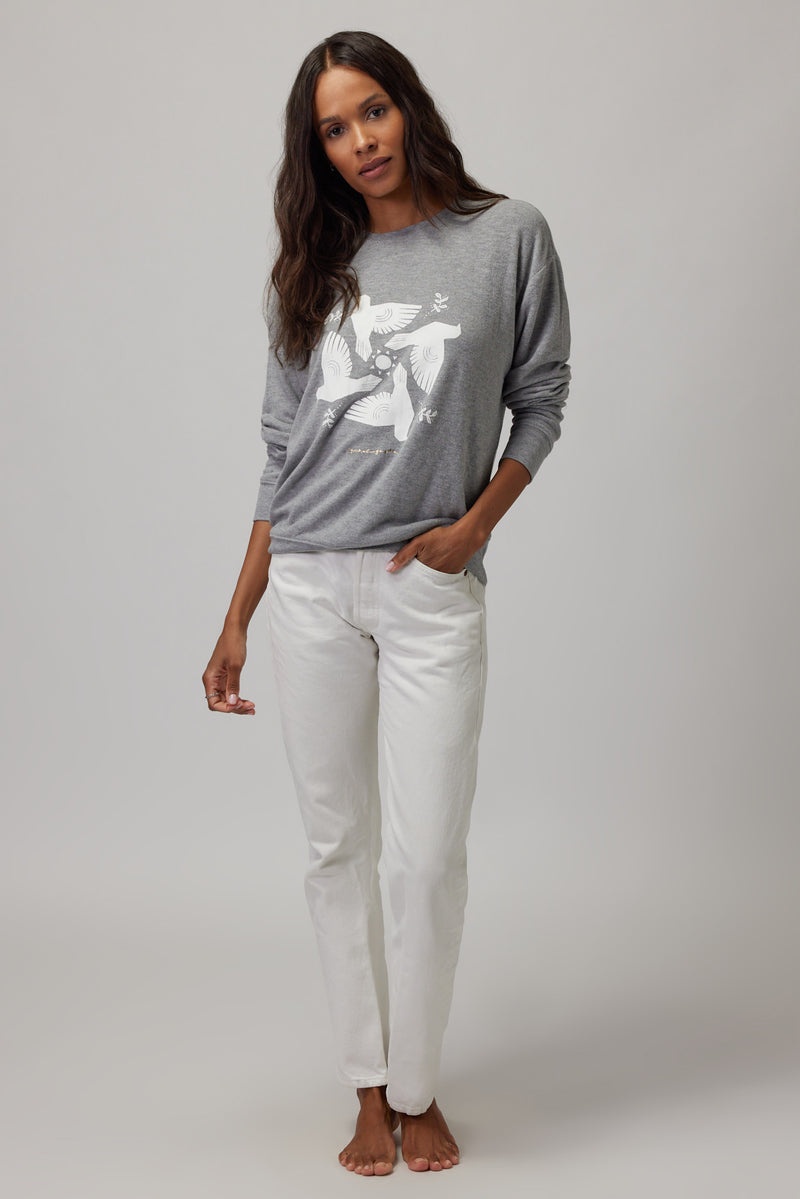 Women's Spiritual Gangster Dove Relaxed Savasana Sweater Sweatshirts Heather Grey | TY8743160