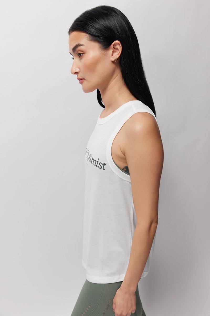 Women's Spiritual Gangster Eternal Optimist Namaste Dry Double Twist Tank Tees & Tanks White | AH7530829