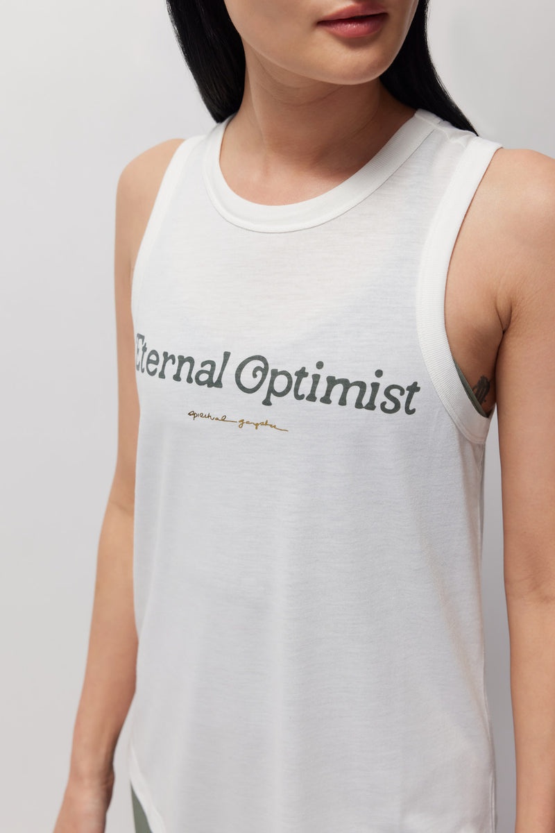 Women's Spiritual Gangster Eternal Optimist Namaste Dry Double Twist Tank Tees & Tanks White | AH7530829