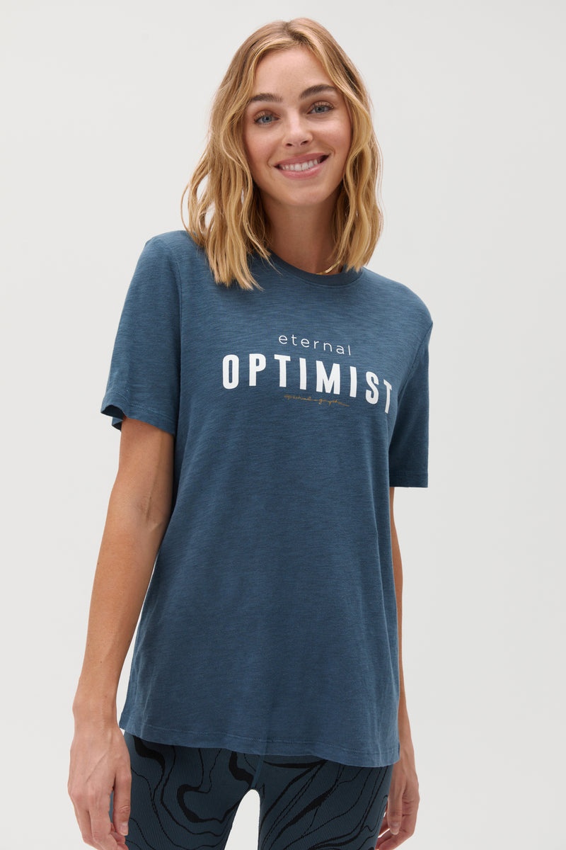 Women\'s Spiritual Gangster Eternal Optimist Short Sleeve Tees & Tanks Deep Sea Blue | DT5816340