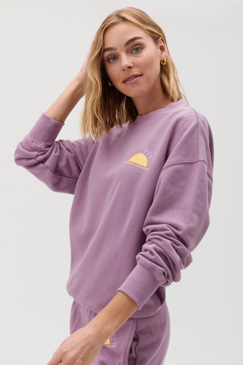 Women's Spiritual Gangster Find Joy Relaxed Crew Pullover Sweatshirts Amethyst | OT6520719