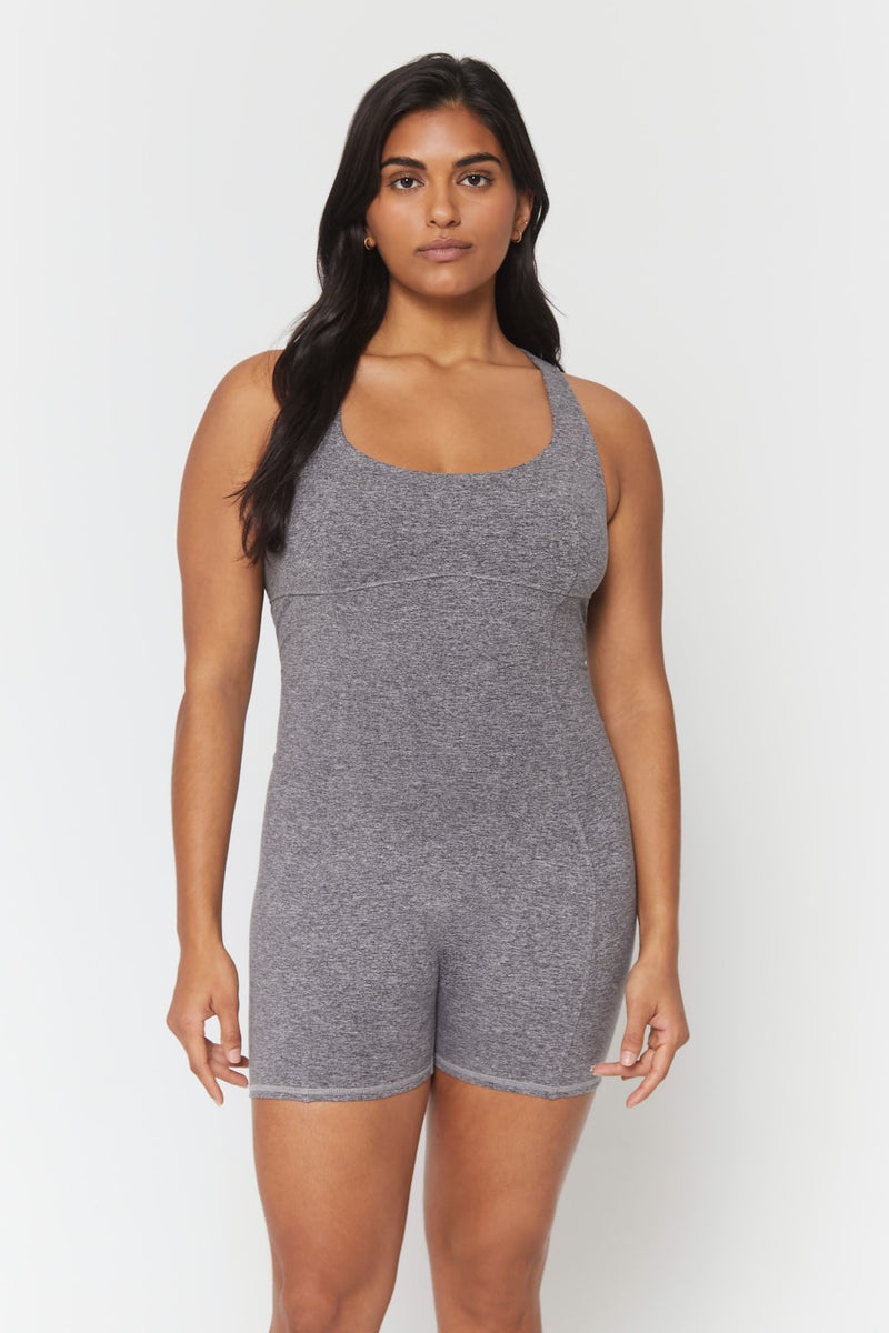 Women's Spiritual Gangster Flaunt Tech Jersey Bodysuit Dresses, Rompers & Jumpsuits Heather Grey | KW2459870