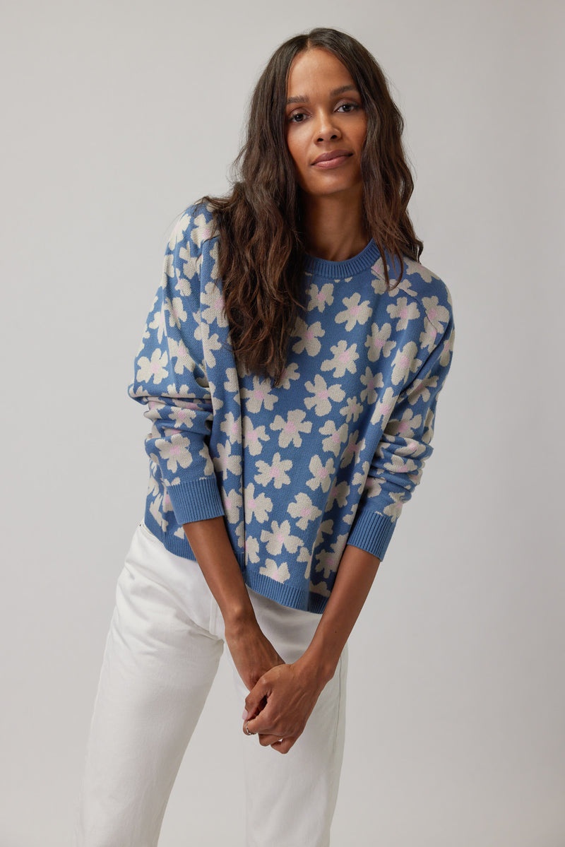 Women's Spiritual Gangster Floral Jacquard Boxy Raglan Pullover Sweaters Coastal Floral | CH5968234