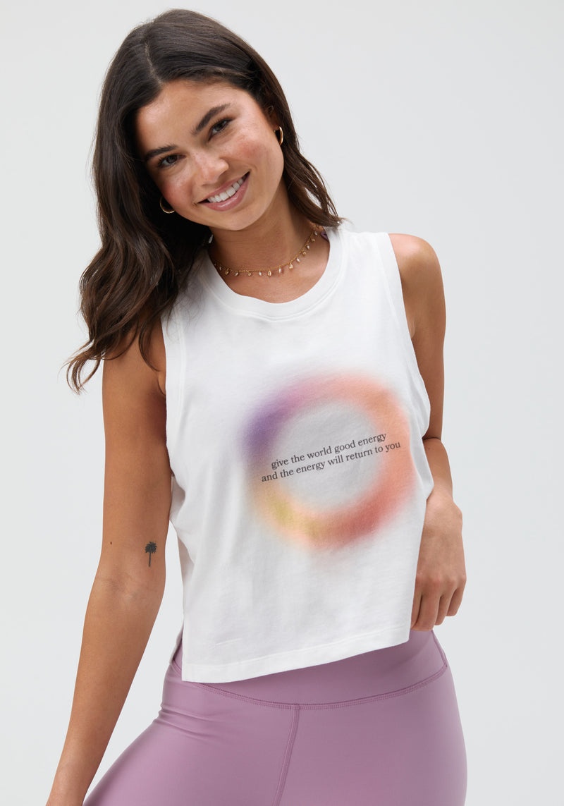 Women's Spiritual Gangster Good Energy Box Crop Tank Tees & Tanks Stone | WP1806294