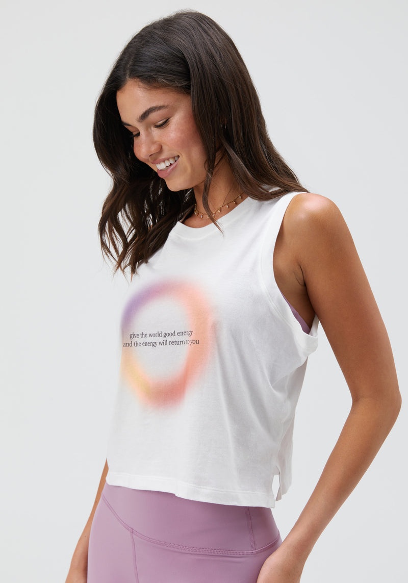 Women's Spiritual Gangster Good Energy Box Crop Tank Tees & Tanks Stone | WP1806294