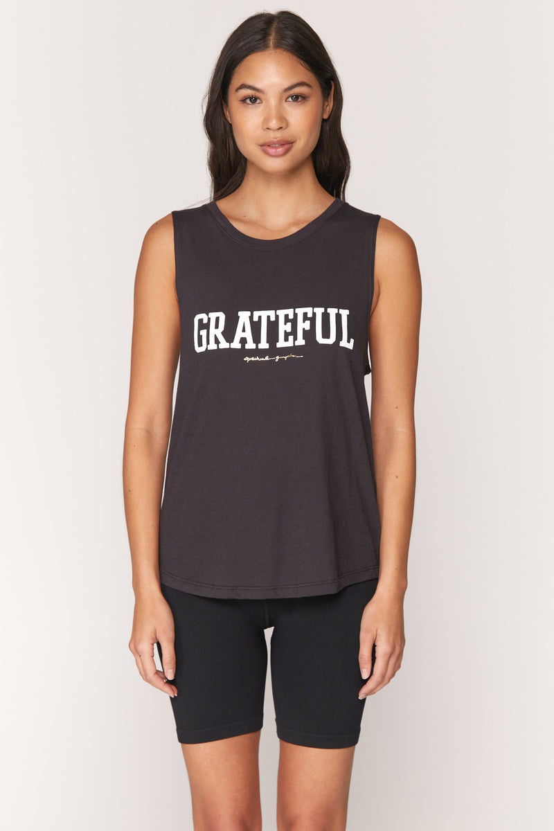 Women's Spiritual Gangster Grateful Muscle Tank Tees & Tanks Vintage Black | SI7136502