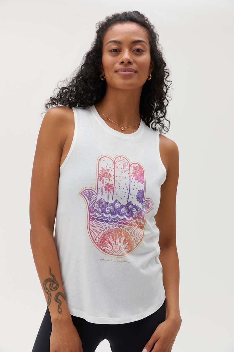 Women\'s Spiritual Gangster Hamsa Muscle Tank Tees & Tanks Stone | AO9278506