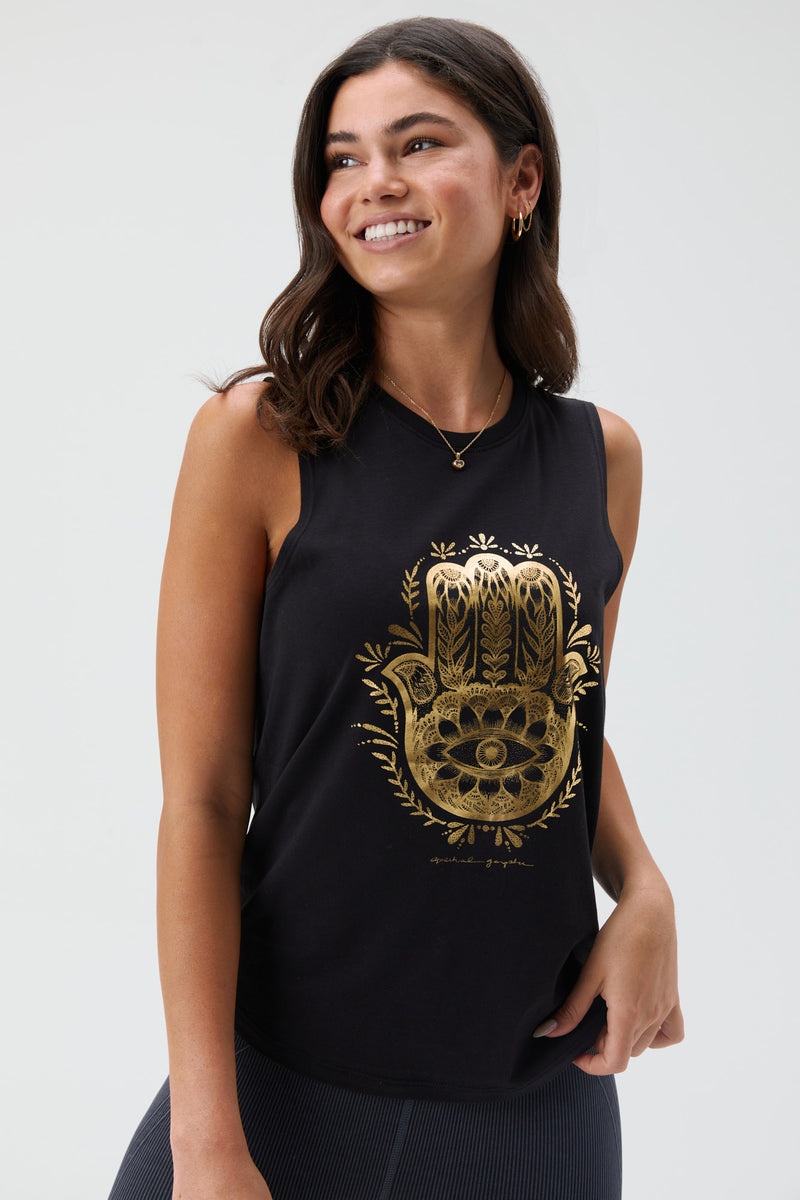 Women's Spiritual Gangster Hamsa Muscle Tank Tees & Tanks Black | HD8403726