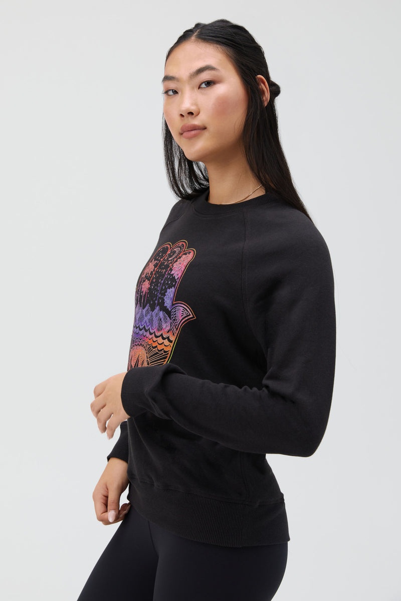 Women's Spiritual Gangster Hamsa Old School Pullover Long Sleeve Tops Black | QF1542709