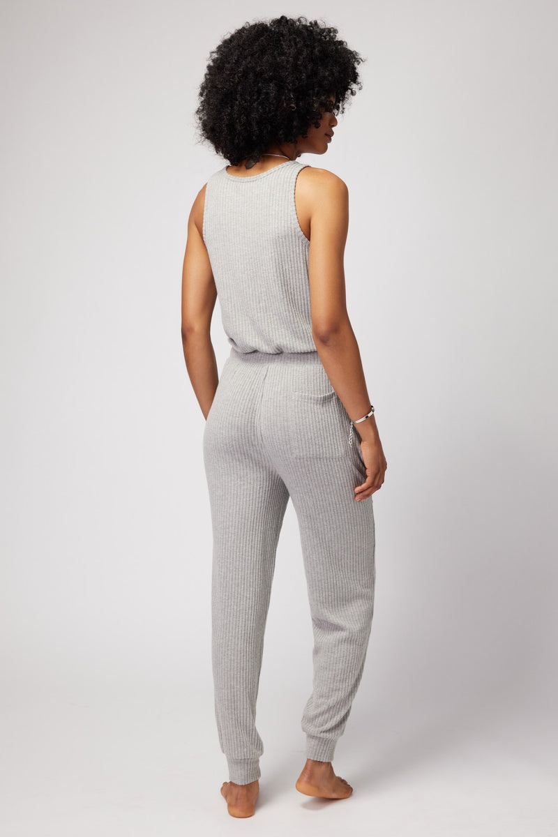 Women's Spiritual Gangster Harmony Rib Jogger Jumpsuit Sweatpants & Joggers Heather Grey | EW4387625