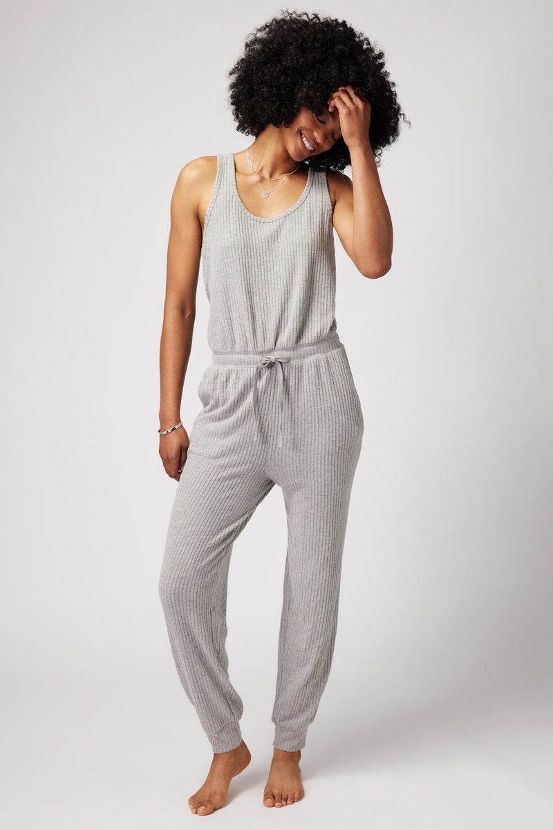 Women's Spiritual Gangster Harmony Rib Jogger Jumpsuit Sweatpants & Joggers Heather Grey | EW4387625