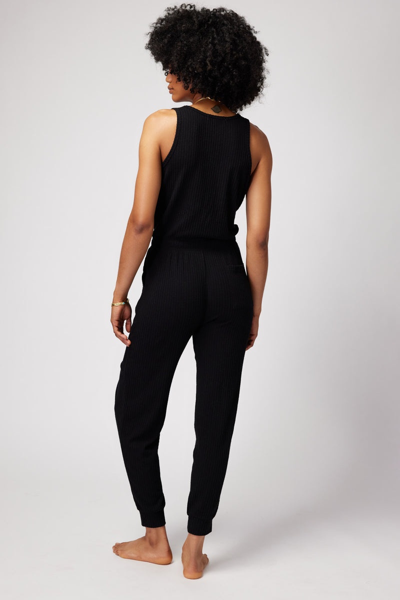 Women's Spiritual Gangster Harmony Rib Jogger Jumpsuit Sweatpants & Joggers Black | NX2593460