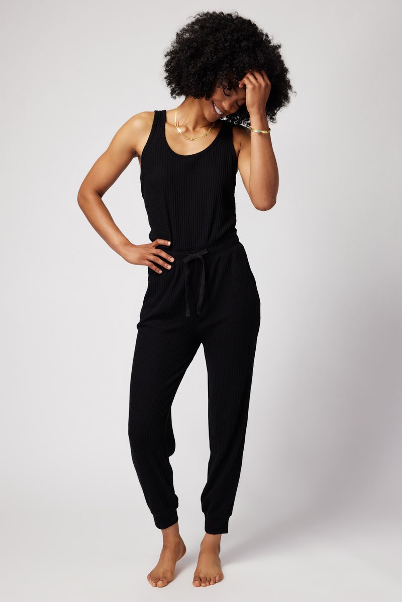 Women's Spiritual Gangster Harmony Rib Jogger Jumpsuit Sweatpants & Joggers Black | NX2593460