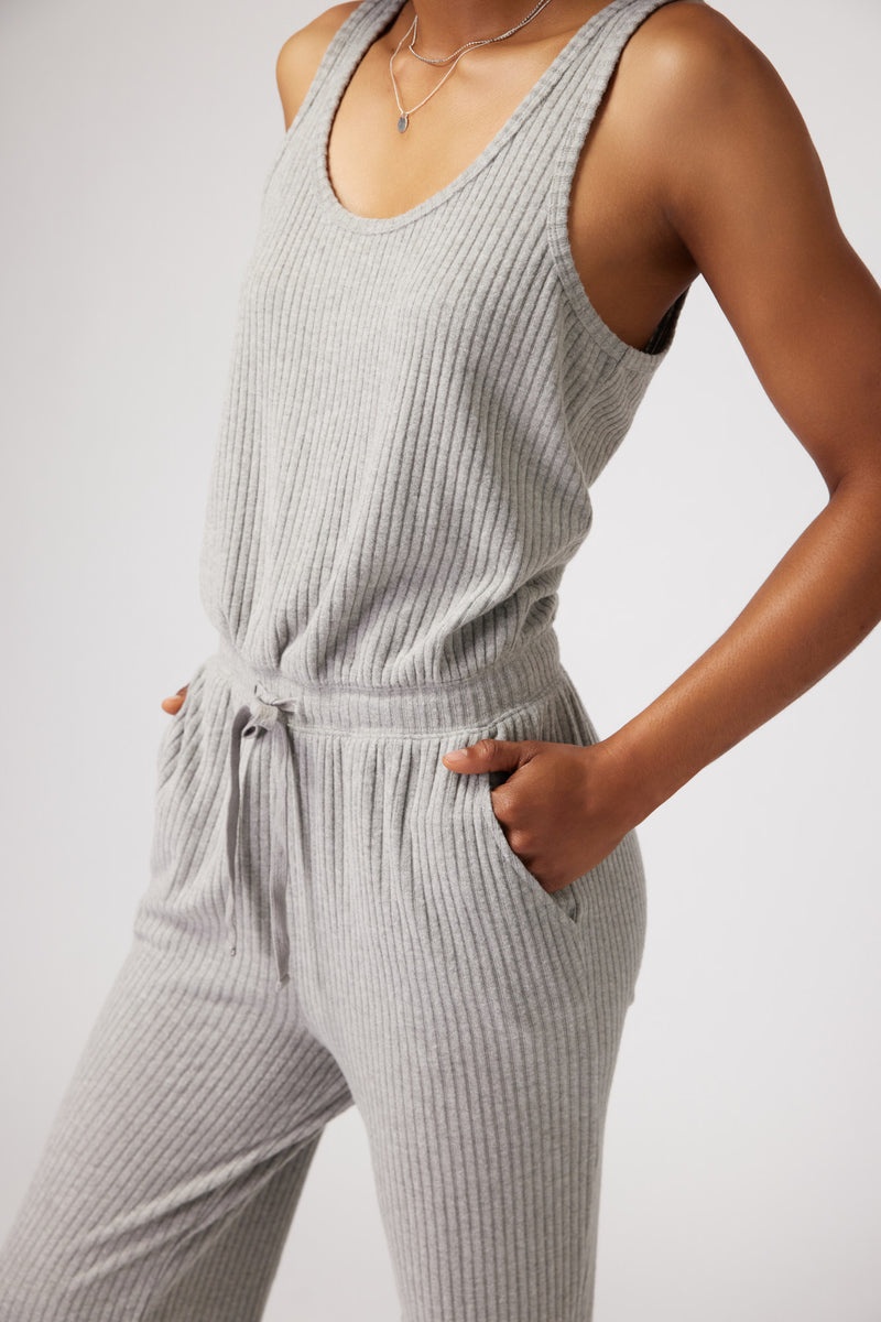 Women's Spiritual Gangster Harmony Rib Jogger Jumpsuit Dresses, Rompers & Jumpsuits Heather Grey | LN9671425