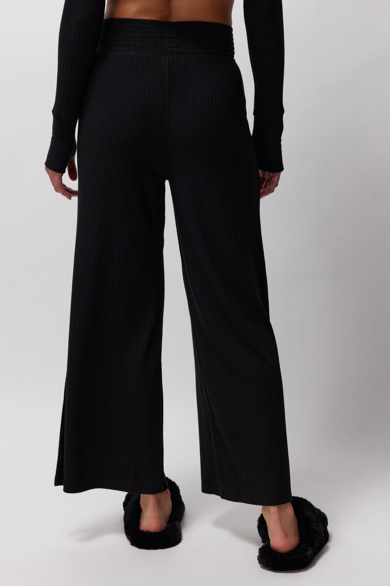 Women's Spiritual Gangster Harmony Rib Wide Leg Pant Sweatpants & Joggers Black | GX2078531