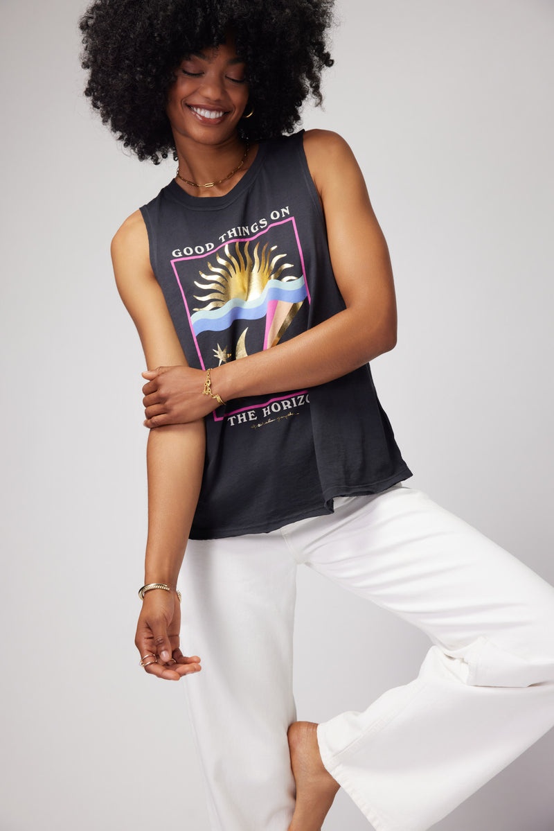 Women's Spiritual Gangster Horizon Gigi Muscle Tank Tees & Tanks Vintage Black | QU8703196