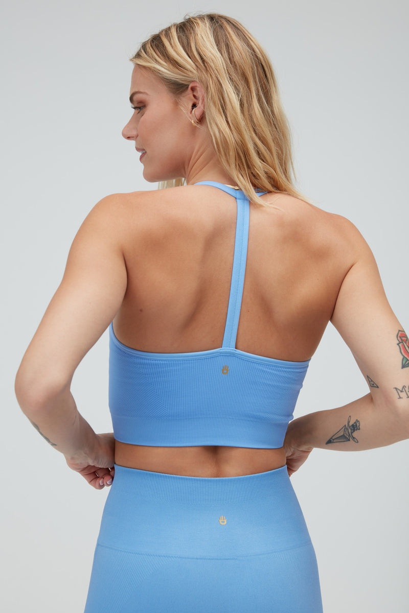 Women's Spiritual Gangster Icon Seamless T-Back Sports Bra Tops Bluebird Day | MS6092153