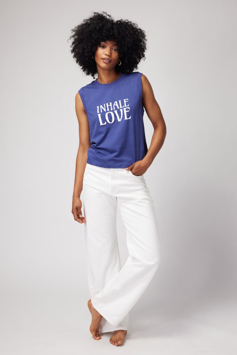 Women's Spiritual Gangster Inhale Love Irina Muscle Tank Tees & Tanks Indigo | GS6280439