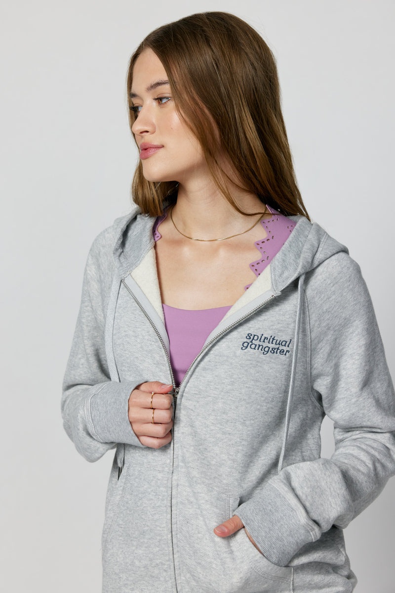 Women's Spiritual Gangster Just Be Raglan Zip Up Hoodie Sweatshirts Heather Grey | DP7281093