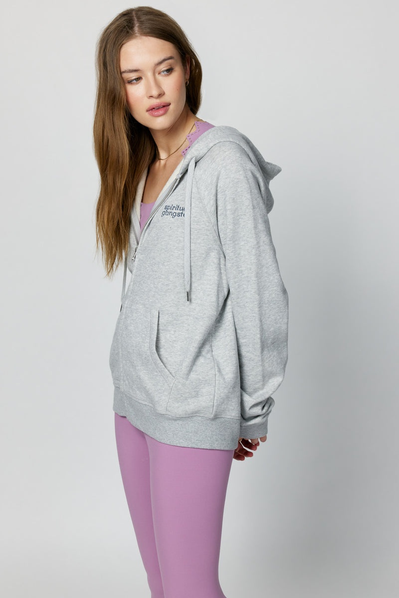 Women's Spiritual Gangster Just Be Raglan Zip Up Hoodie Sweatshirts Heather Grey | DP7281093