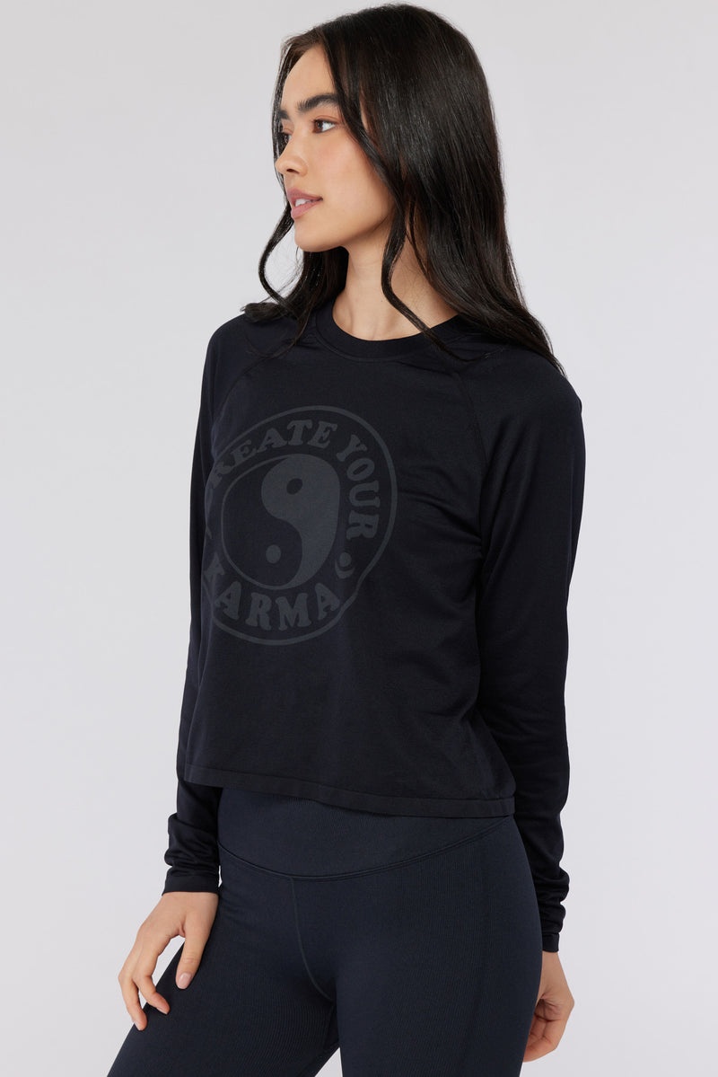 Women's Spiritual Gangster Karma Harmony Seamless Long Sleeve Long Sleeve Tops Black | NU0257963