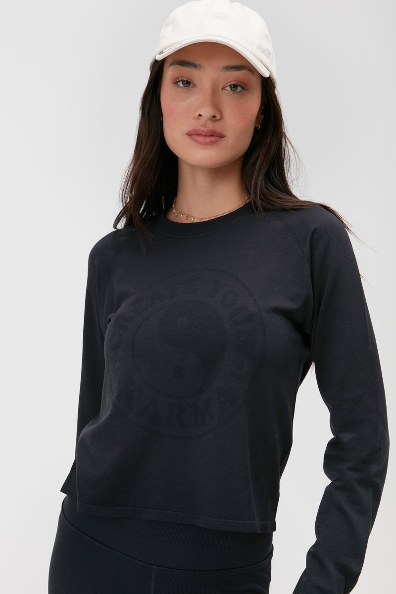 Women's Spiritual Gangster Karma Harmony Seamless Long Sleeve Long Sleeve Tops Black | NU0257963