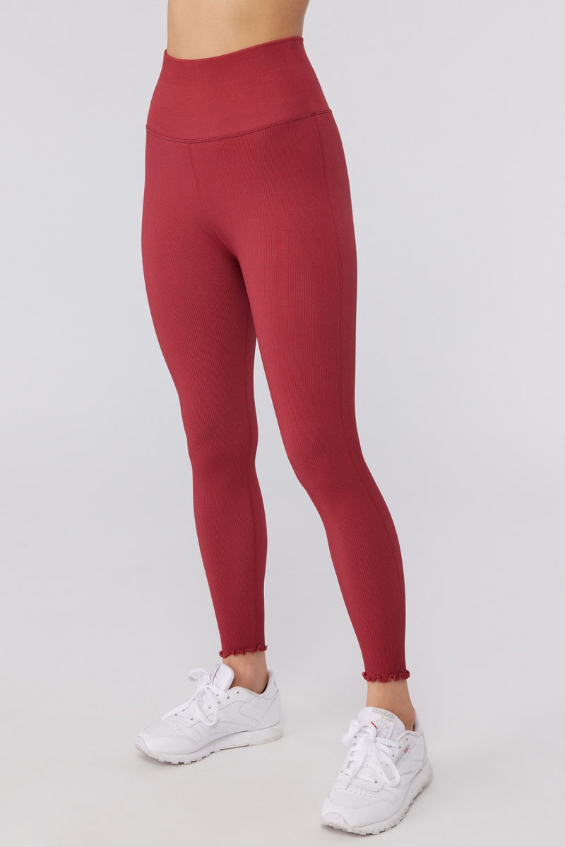 Women's Spiritual Gangster Love Sculpt 7/8 Ruffle Legging Bottoms Ruby | XV3589604