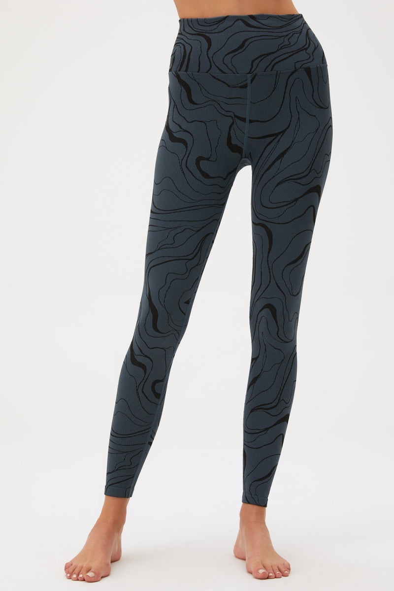 Women's Spiritual Gangster Love Sculpt Jacquard Legging Bottoms Deep Sea Blue Swirl Print | FO3158692