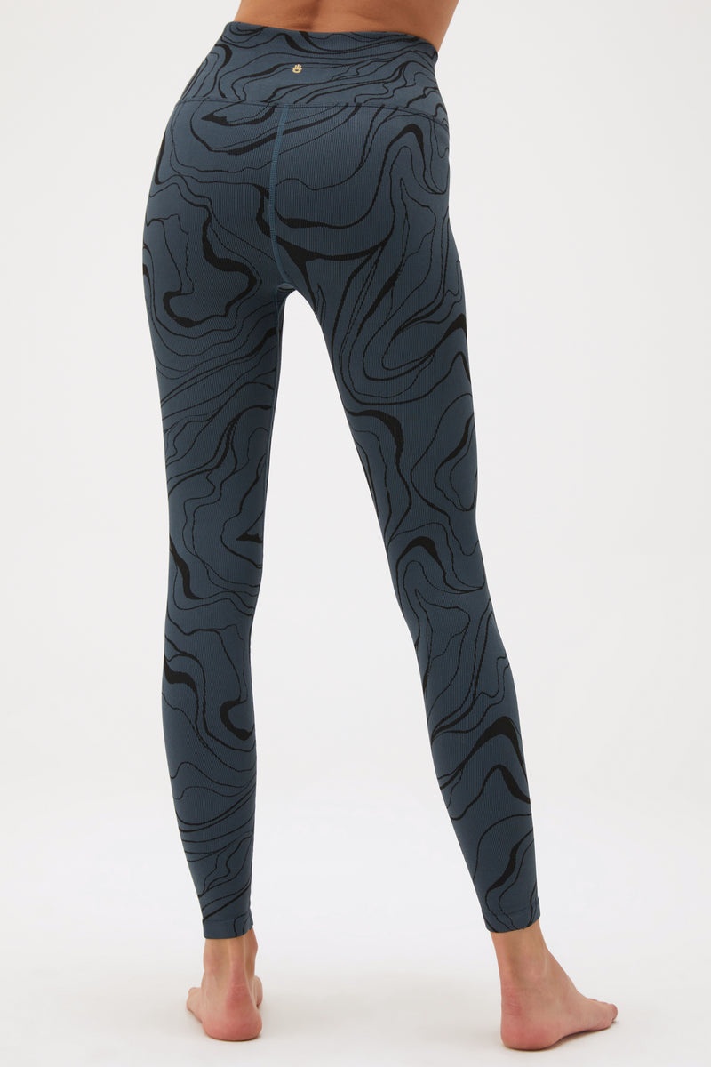 Women's Spiritual Gangster Love Sculpt Jacquard Legging Bottoms Deep Sea Blue Swirl Print | FO3158692