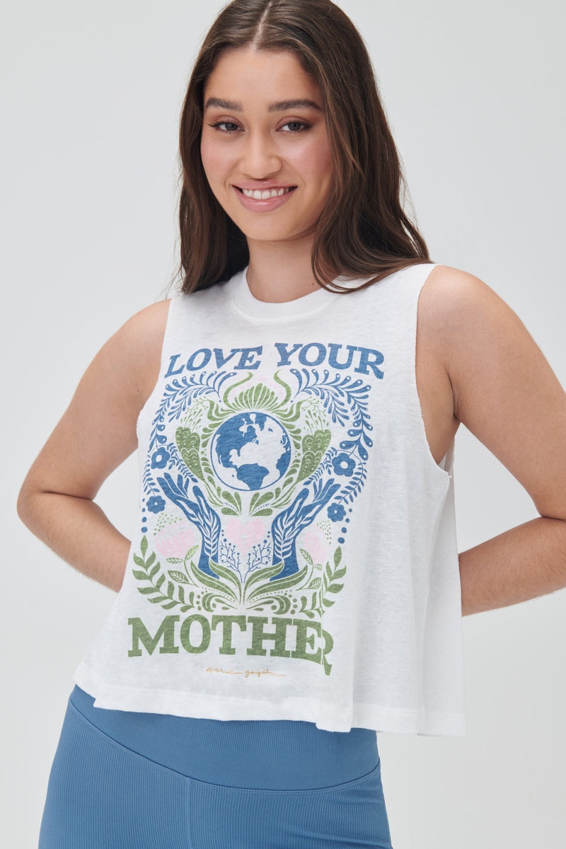 Women's Spiritual Gangster Love Your Mother Crop Tank Tees & Tanks Stone | WG6047513