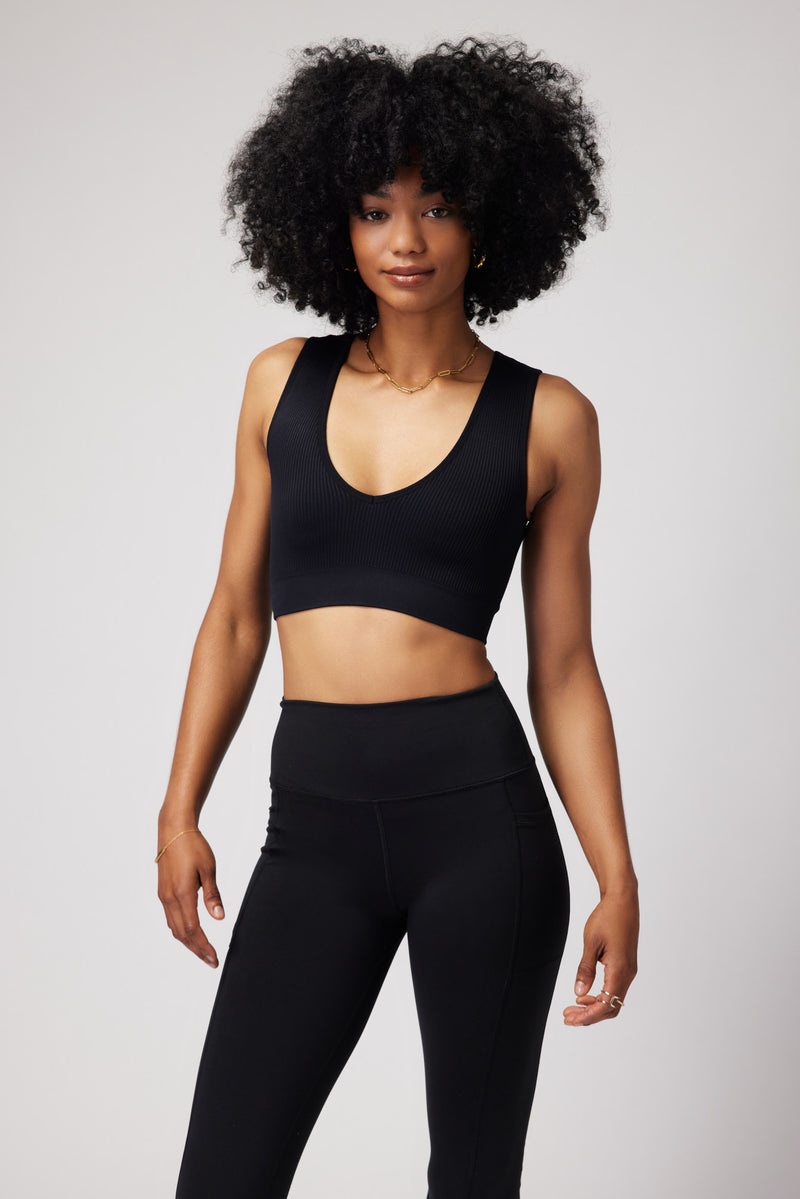 Women's Spiritual Gangster Metta Seamless Plunge Brami Tops Black | UD2784103