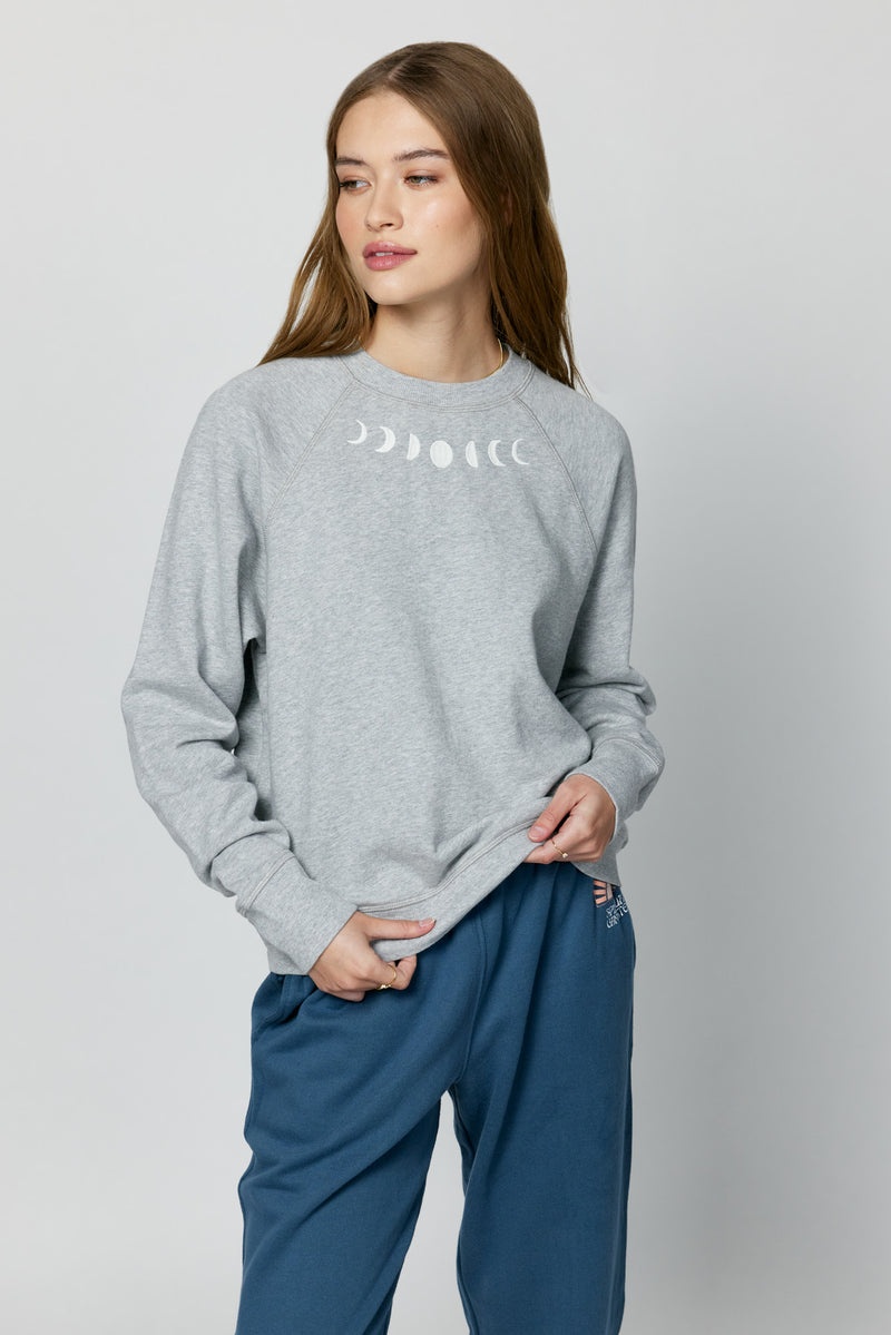 Women's Spiritual Gangster Moon Phase Bridget Raglan Pullover Sweatshirts Heather Grey | EC2480637