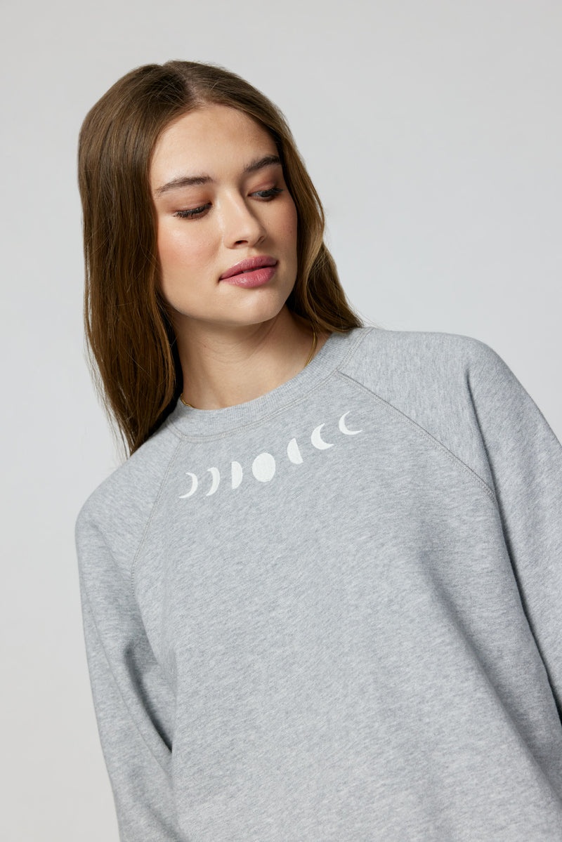 Women's Spiritual Gangster Moon Phase Bridget Raglan Pullover Sweatshirts Heather Grey | EC2480637