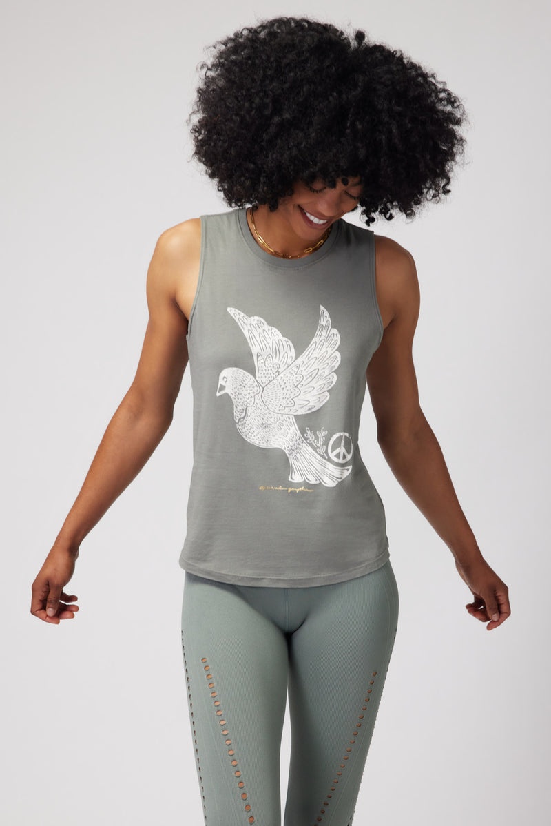 Women's Spiritual Gangster Peace Dove Muscle Tank Tees & Tanks Agave | MH3461708