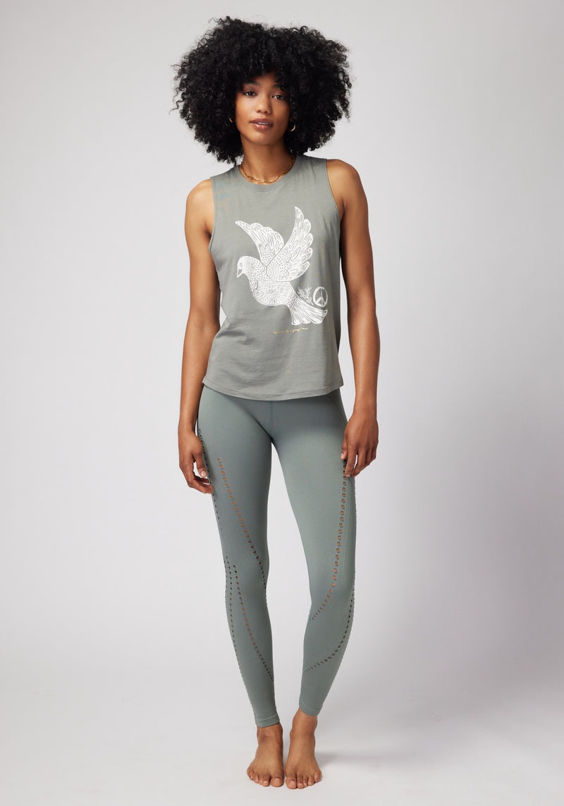 Women's Spiritual Gangster Peace Dove Muscle Tank Tees & Tanks Agave | MH3461708