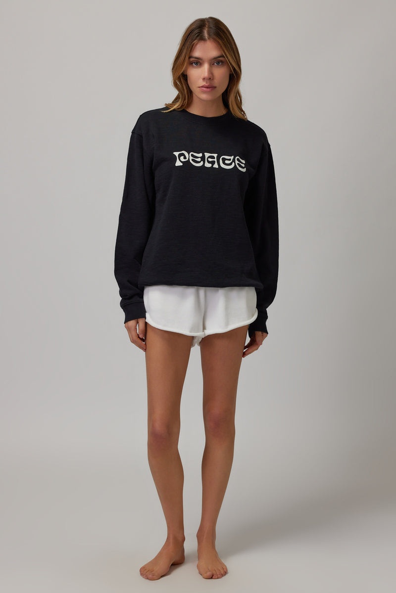 Women's Spiritual Gangster Peace Modern Relaxed Crew Sweatshirt Sweatshirts Black | QE6740213