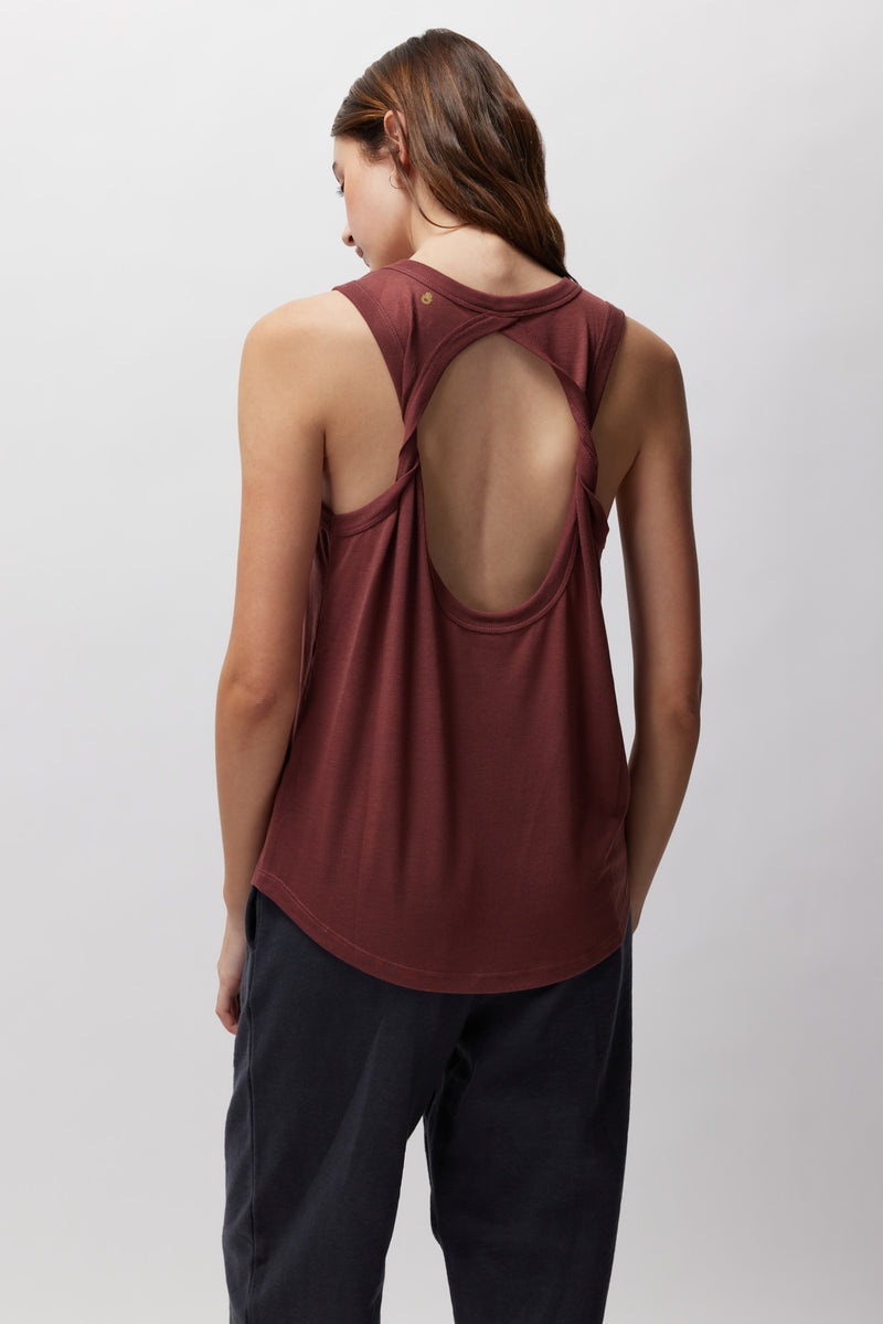 Women's Spiritual Gangster Practice Gratitude Namaste Dry Double Twist Tank Tops Washed Burgundy | UF6825109