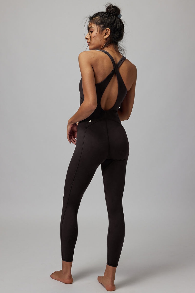 Women's Spiritual Gangster SG Flaunt Dream Tech Eco Jersey 7/8 Bodysuit Bottoms Black | GM0157392