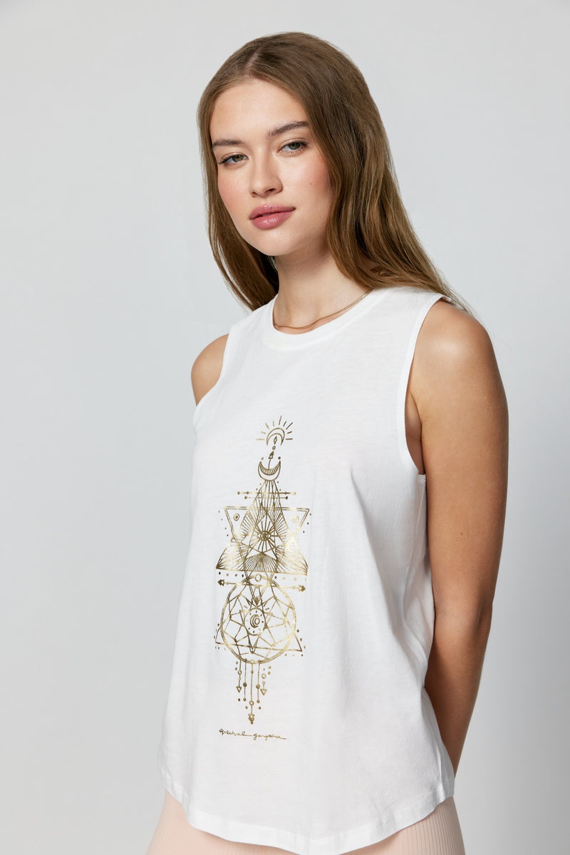 Women's Spiritual Gangster Sacred Geo Muscle Tank Tees & Tanks Stone | RM6728941