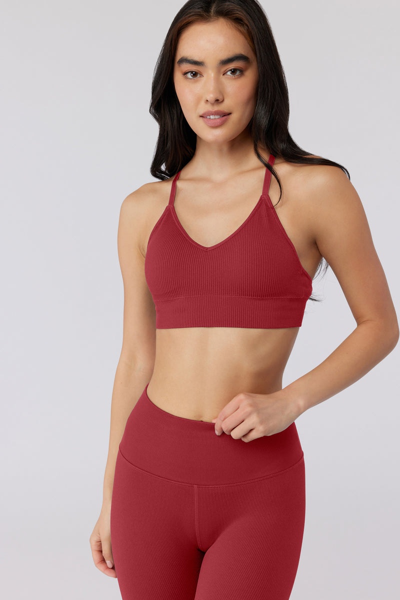 Women's Spiritual Gangster Selene Seamless Triangle Rib Bra Tops Ruby | OI7154982