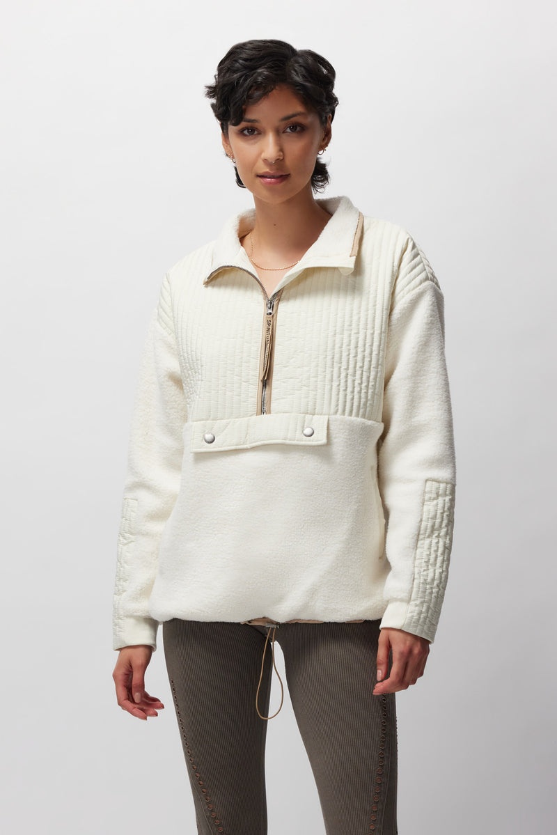 Women's Spiritual Gangster Sherpa Half Zip Sweaters Stone | PN8491762