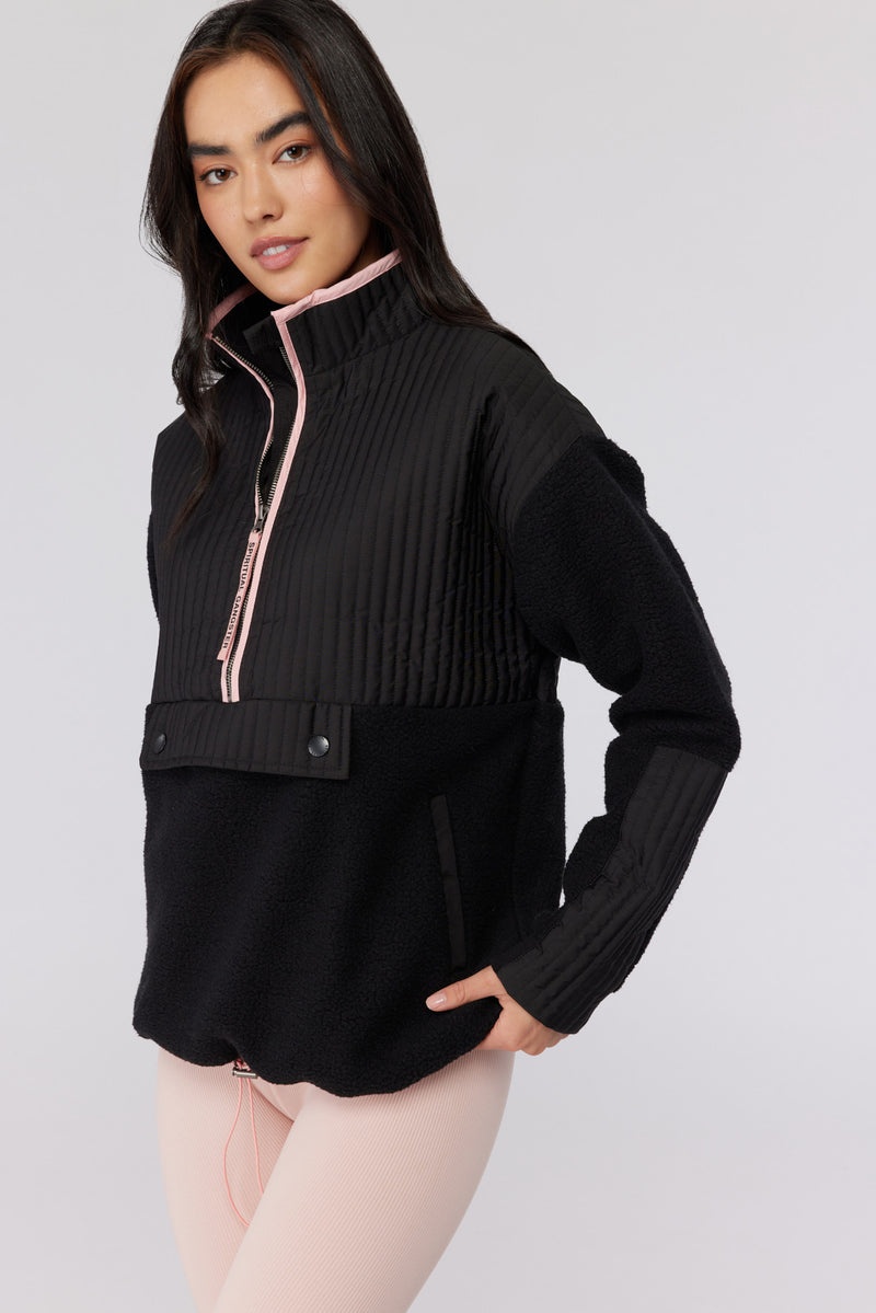 Women's Spiritual Gangster Sherpa Half Zip Sweaters Black | UV7512486