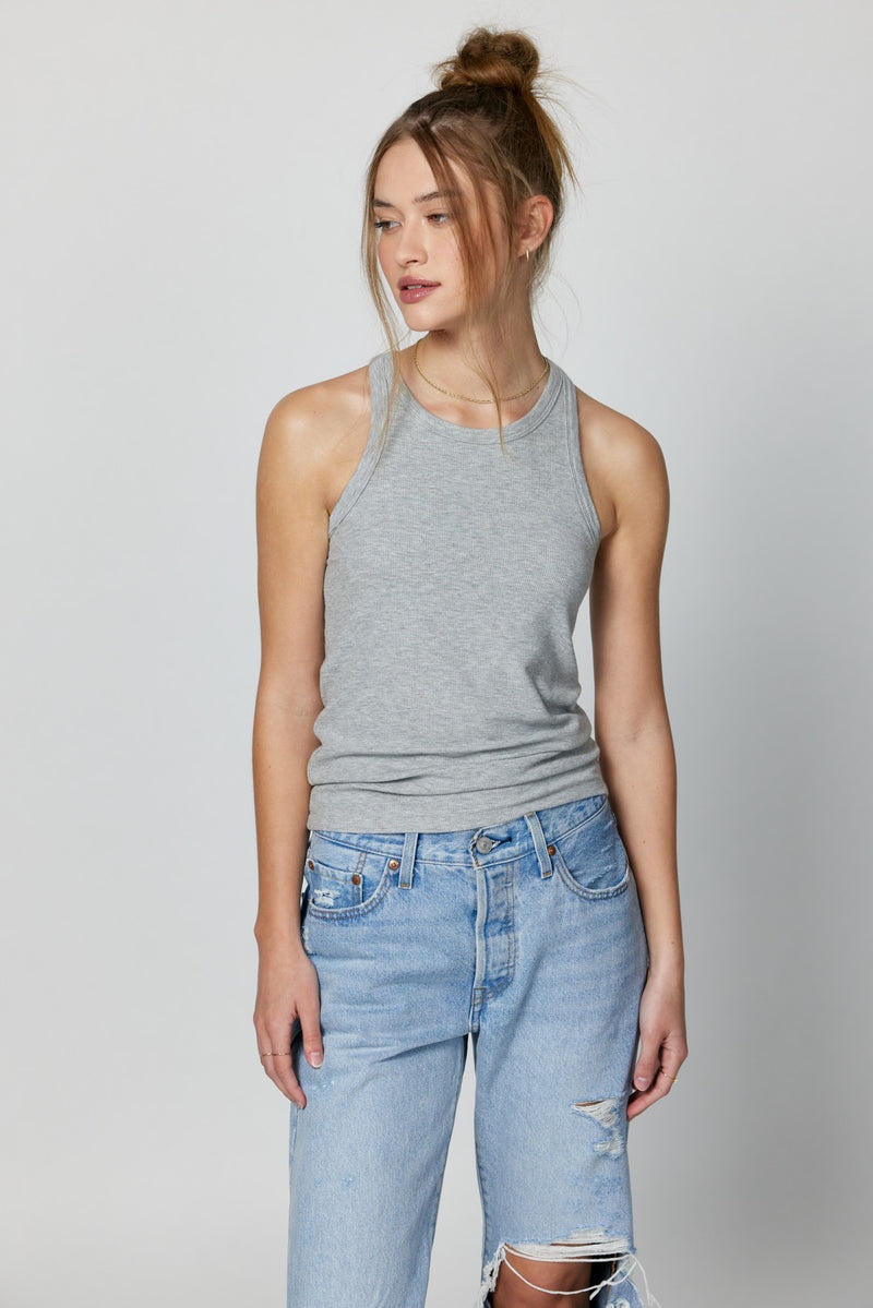 Women's Spiritual Gangster Slim Rib Tank Tees & Tanks Heather Grey | RE2675908