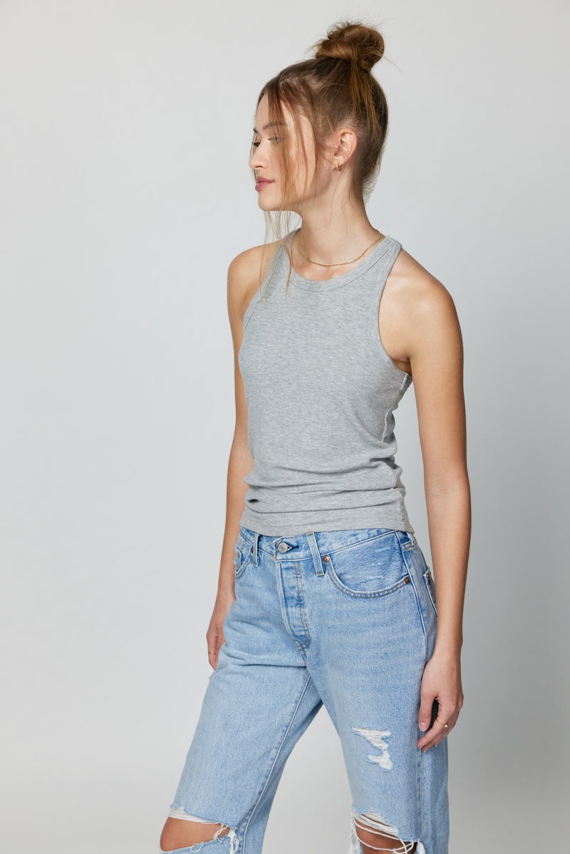 Women's Spiritual Gangster Slim Rib Tank Tees & Tanks Heather Grey | RE2675908